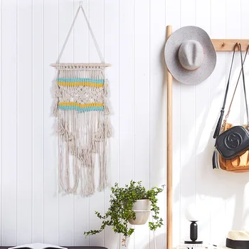

New Europe Hand Knotted Macrame Wall Art Handmade Cotton Boho Wall Hanging Tapestry with Lace Bohemian Wedding Decor