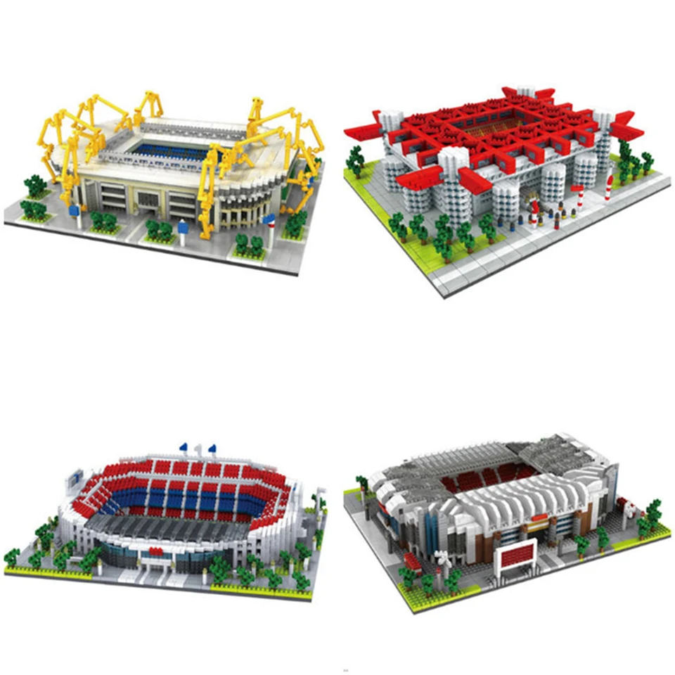 4 Model Diamond Camp Nou Old Trafford Football Field Model Building Blocks Challenge Architecture Kids Toys