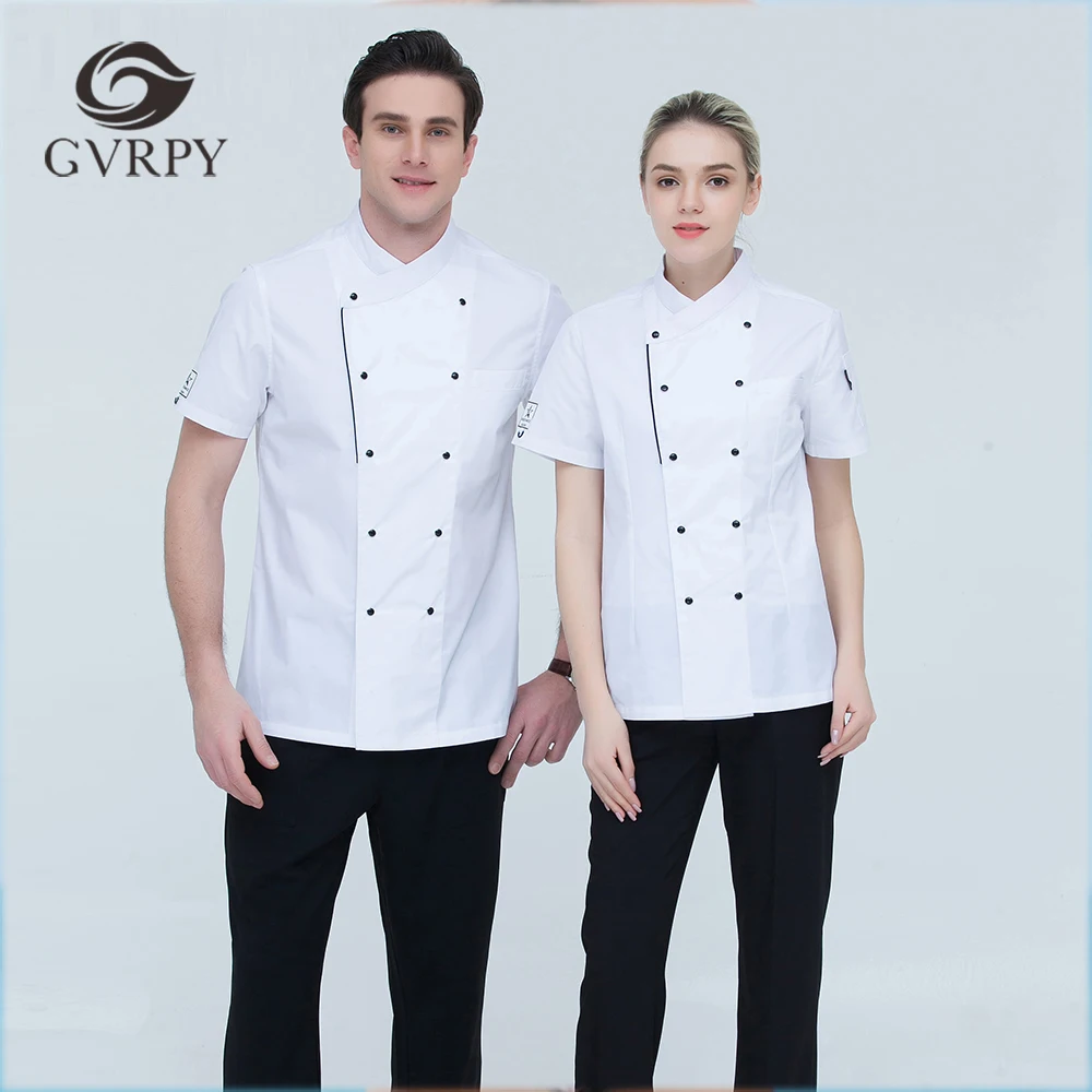 High Quality Wholesale Women Men Short-sleeve Double Breasted Kitchen Hotel Chef Jacket Catering Restaurant Bakery Sushi Uniform |