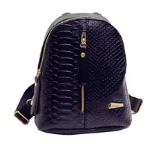 Femmes Sacs À Dos Solide Couleurs Crocodile Motif En Cuir Zipper Sac À Bandoulière Filles De Mode Cartable Mochila Feminina #4216