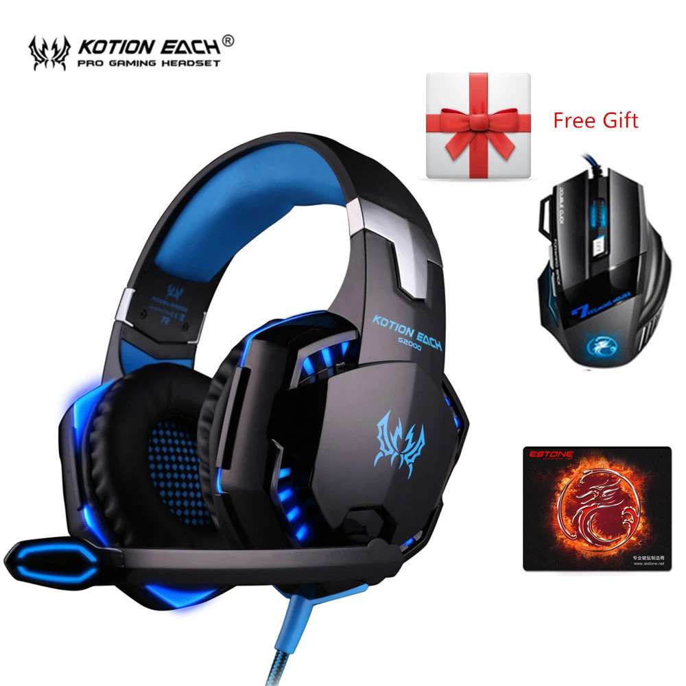 cheap 3pcs combo Kotion EACH G2000 Gaming Headset Stereo Game Headphone + Imice 2400dpi Mouse + Mousepad for PC Computer Gamer Laptop