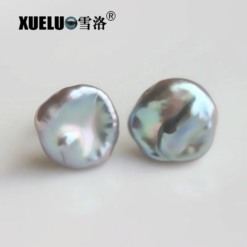 

XUELUO 925 Sterling Silver High Quality Grey Keshi Flower Shape Baroque Natural Freshwater Pearl Stud Earrings Jewelry