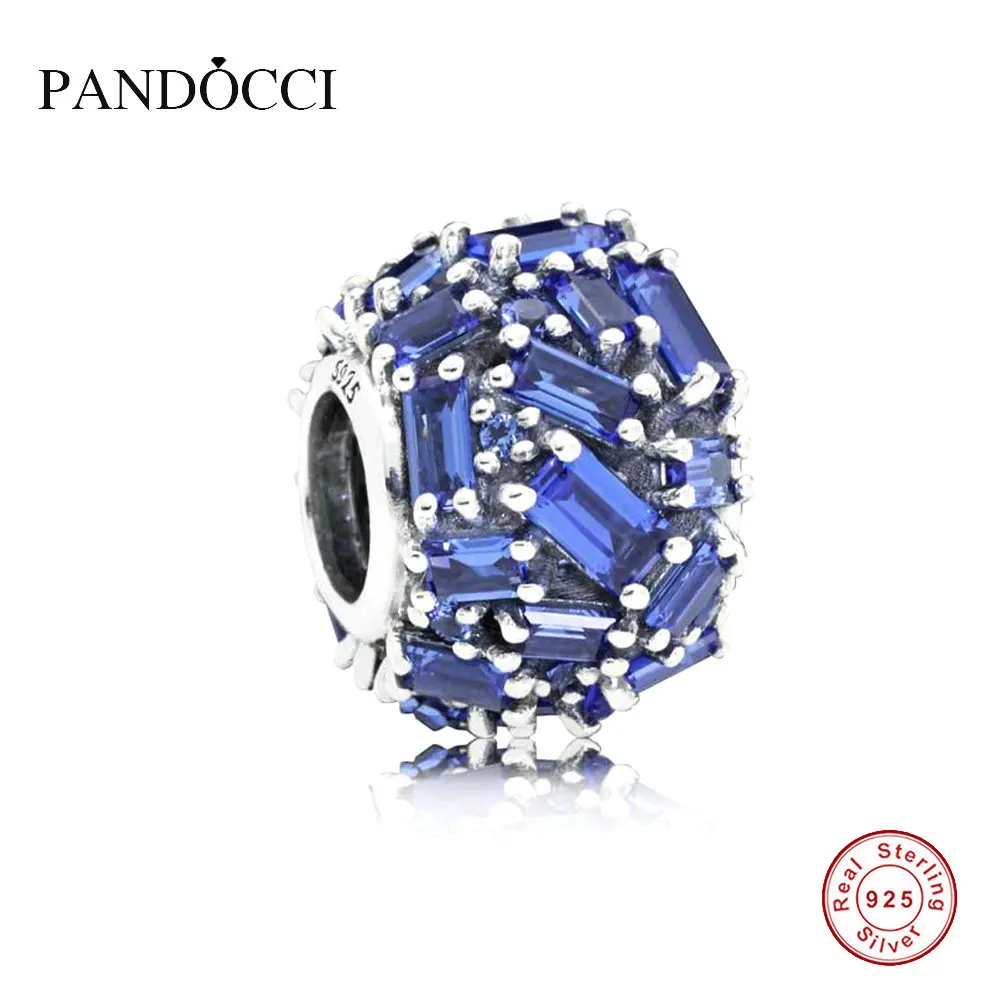 

DIY Beads Real 925 Sterling Silver Jewelry Blue Chiselled Elegance Charm Fits Bracelets Charms Beads for Jewelry Making PANDOCCI