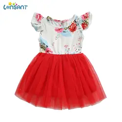 LONSANT/детское Повседневное платье с короткими рукавами для вечерние девочек, праздничное платье принцессы с цветочным принтом, фатиновое