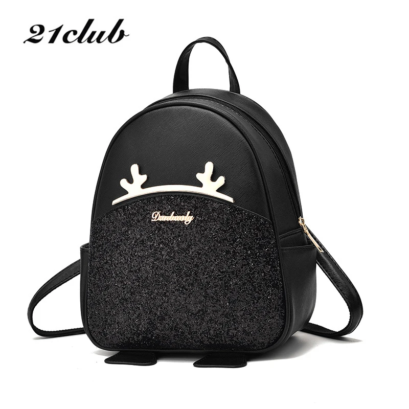 

21CLUB Brand Small Preppy style Casual Zipper Sequin Ladies Satchels Shopping Travel Rucksack Fashion Cute Women Backpacks