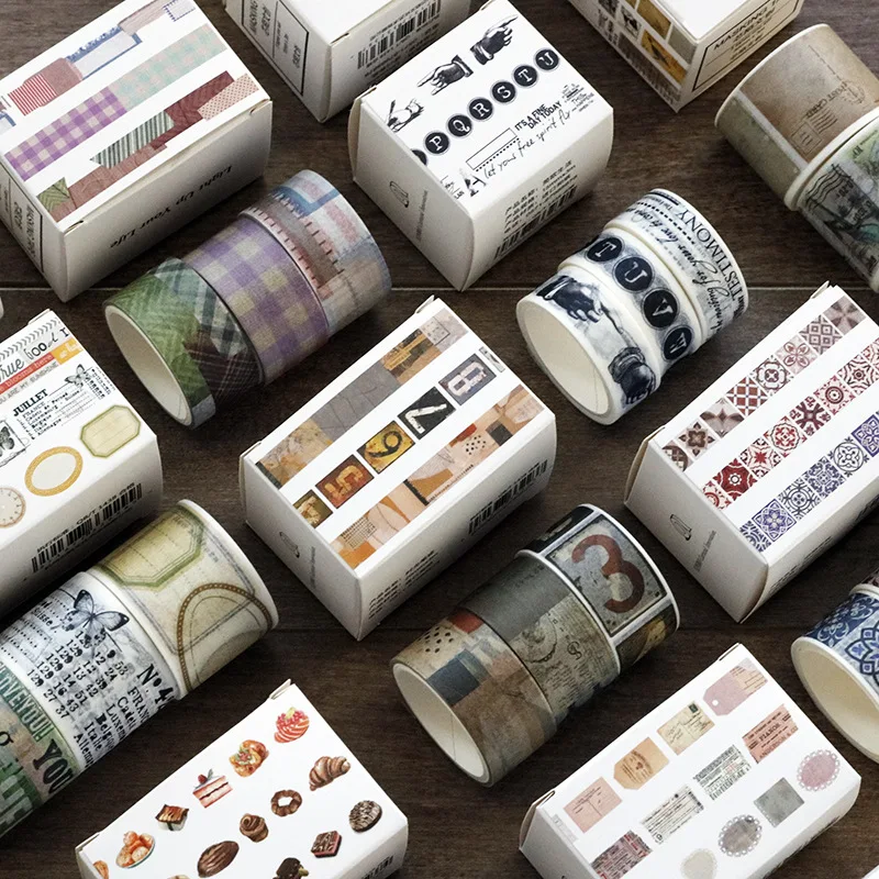 

Vintage Masking Washi Sticky Paper Tape Adhesive Printing DIY Scrapbooking Decor Washi Tape Set, 3 Rolls/Pack