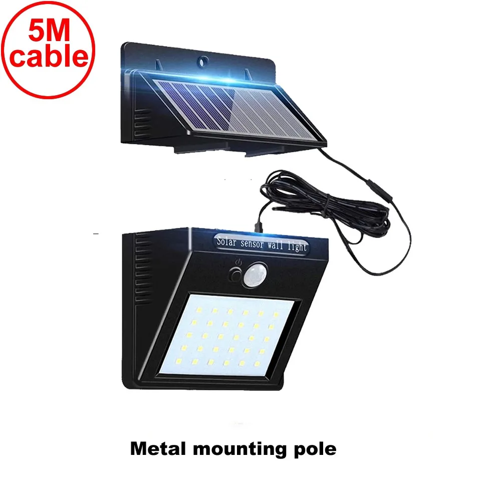 

30 led 500lm solar light split mount pIR motion 3 senser LED Solar Light Human In IP 5M cable street wall lamp for deck garage