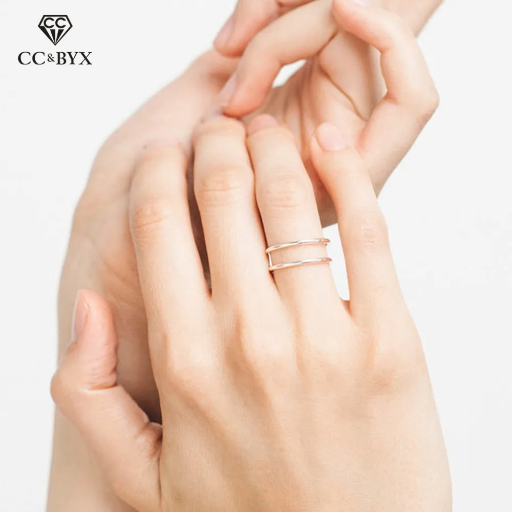 CC кольца из нержавеющей стали для женщин, минималистичное кольцо на палец, регулируемое открытое Двухслойное Золотое серебряное изящное женское ювелирное изделие
