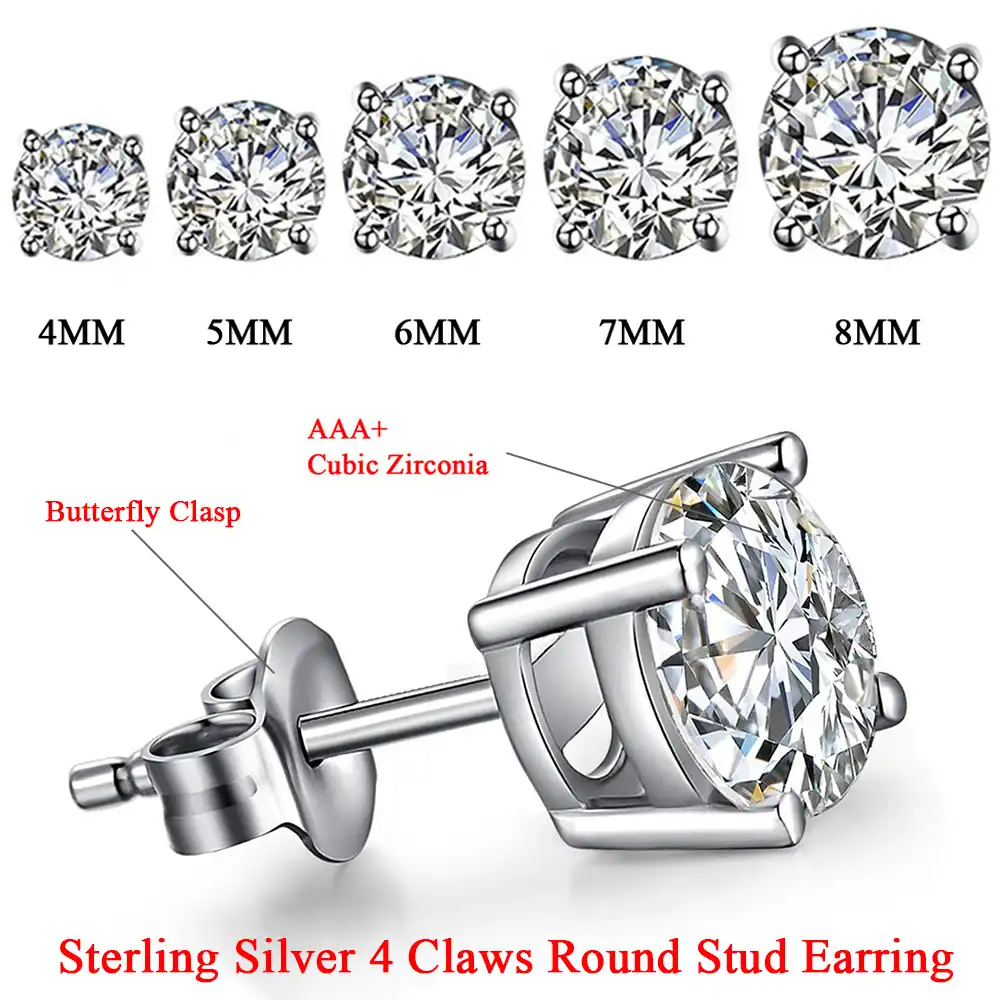 925 Silver Princess Cut Cubic Zirconia Stud Earrings Pack Hypoallergenic Earrings Studs for Men Girl Gifts 3//4//5//6mm 4 Pairs Sterling Silver Stud Earrings Set for Women