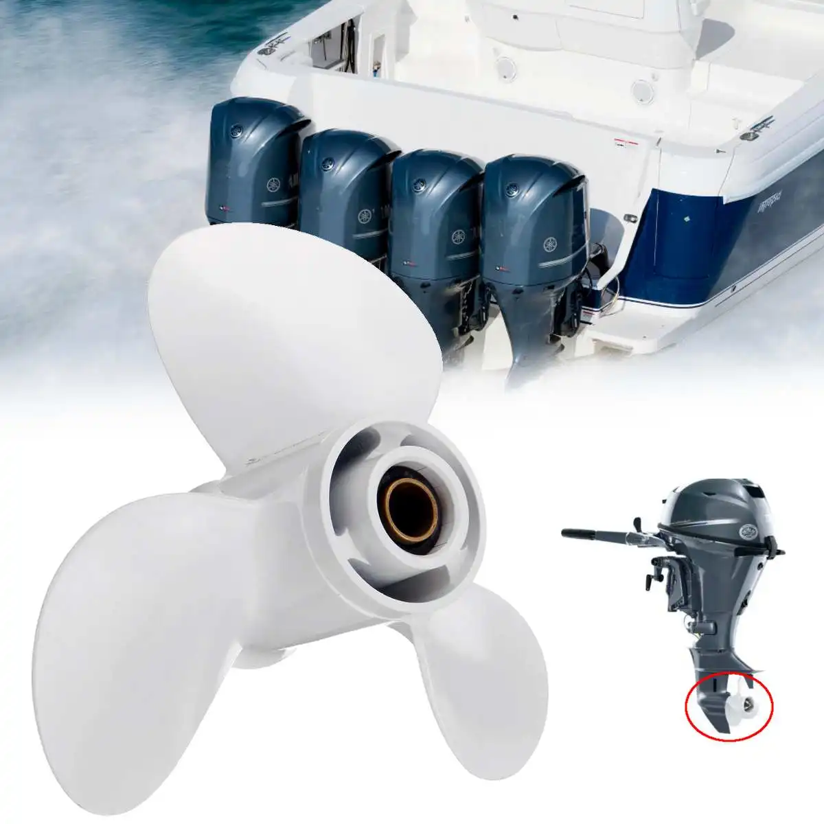 

664-45945-00-EL 9 7/8 x 10 1/2 Outboard Propeller For Yamaha 20-30HP White 3 Blades 10 Spline Tooth R Rotation Aluminum Alloy