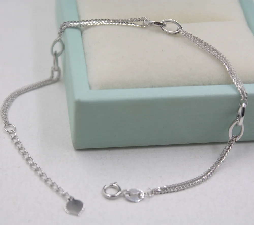 

Authentic 18K White Gold Bracelet For Women Girl Lady Fashion Hollow Double Wheat Link Elegant 7.48inchL 2.5-2.8g