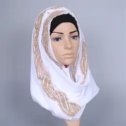 Исламская шифон Для женщин шарф хиджаб с золото бриллианты ВЫСОКОЕ КАЧЕСТВО Тюрбан мусульманин шарф длинный Hoofddoek