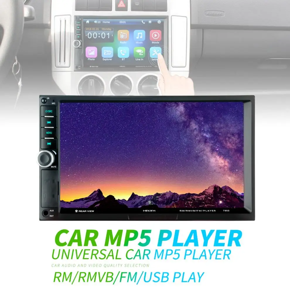 

7 Inch 2 DIN Bluetooth In Dash HD Touch Screen Car Video FM Radio Stereo Player Support Mirror Link/Aux In/Rear View Camera