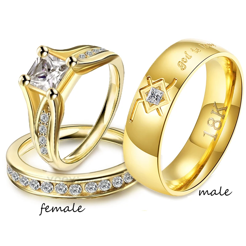

Stainless Steel Couple Rings Set Couple Cubic Zirconia Gold Luxury Ring Set for Girl Godly Jewels Lord of the Ring Statement