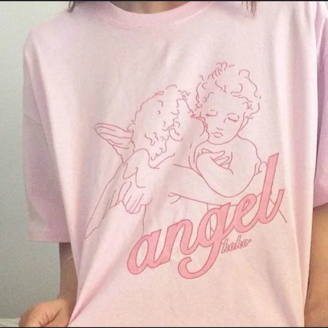 

2018 Fashion Summer T Shirt Pink Cotton Angel Printed T-shirt Women Tops Tee Shirt Femme New Arrivals Harajuku Female T-shirt