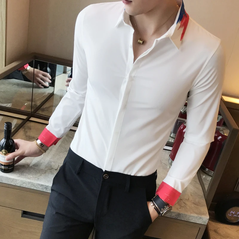 Korean Men Print Shirt High Quality Night Club Shirt Men 2018 Spring ...