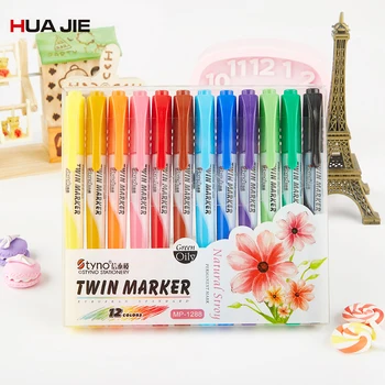 

12 Colors Children Colorful Oily Marker Pen Fast Dry Permanent Paint Markers Dual Tip Marker Drawing Art School Supplies MP-1288