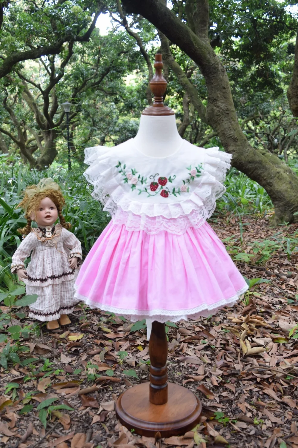 2 предмета, винтажное розовое платье с вышивкой испанской розы и штаны для маленьких девочек платье для дня рождения Хлопковое платье для фотосессии