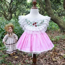 2 предмета, винтажное розовое платье с вышивкой испанской розы и штаны для маленьких девочек платье для дня рождения Хлопковое платье для фотосессии