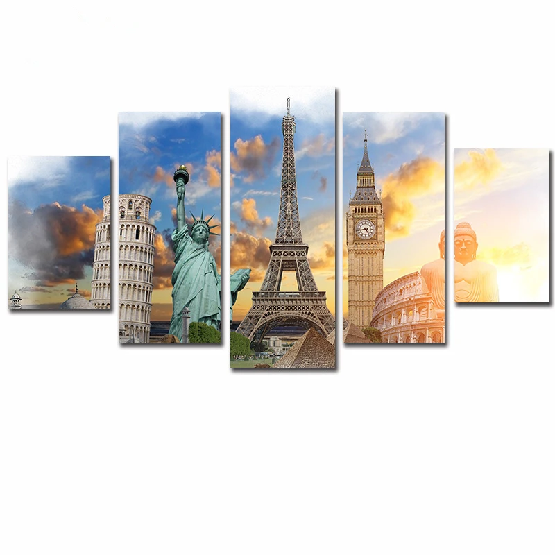 

Canvas HD Prints Painting Wall Art Poster Framework 5 Pieces Monuments Buddha Tower Statue Of Liberty Pictures Home Decor