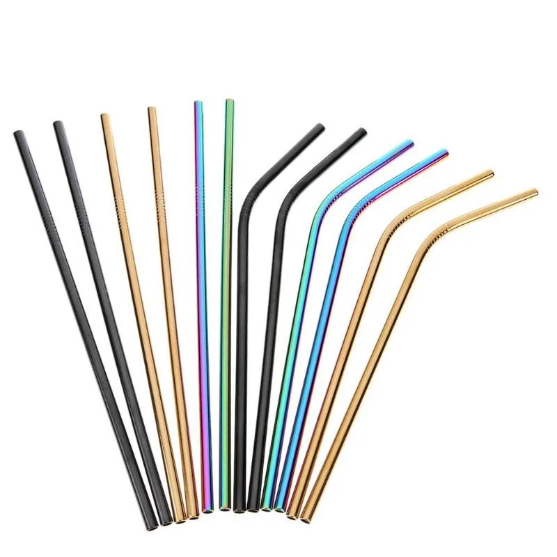 Colorful Eco Friendly Metal Straw Reusable Stainless Steel Straw with Cleaner Brush Drinking