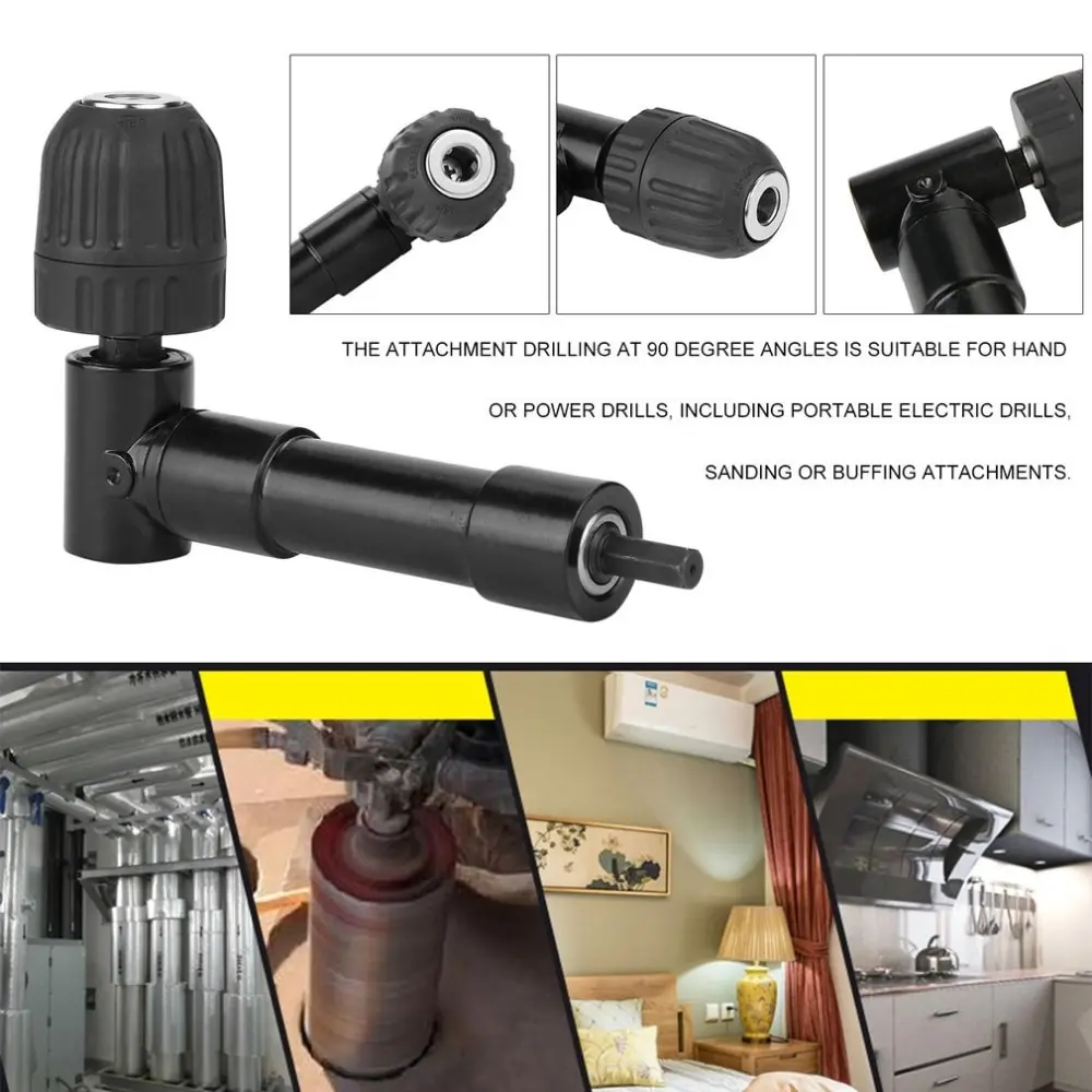 En Ligne 90 degré Angle De Forage Fixation Universel perceuse électrique Tête Adaptateur Sans Fil Angle Droit Bend Extension Puissance Outil Pièces