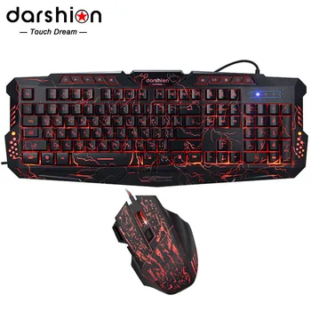 Russian keyboard mouse combo Backlit LED gaming led 3color fingerboard +Colorful gaming mouse breathing light  7 buttons 3600DPI 1