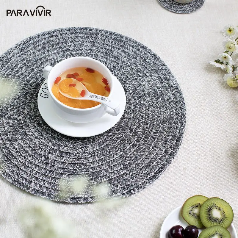 Vintage Style Placemat Round Polyester Table Mats&Pads PVC Woven