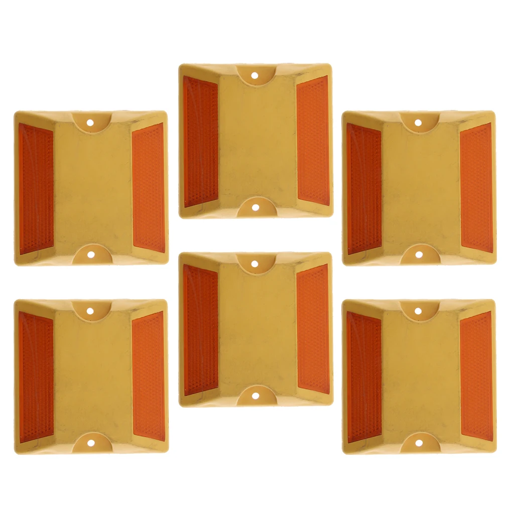 NEW Commercial Road Highway Pavement Marker Reflector - Two Side, Yellow, 6Pcs