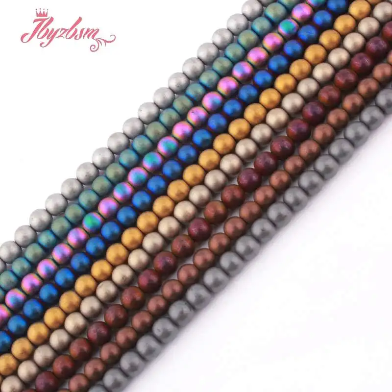 

4mm Round Beads Ball Frosted Matte Metallic Coated Hematite Natural Stone Beads For DIY Necklace Jewelry Making 15"Free Shipping