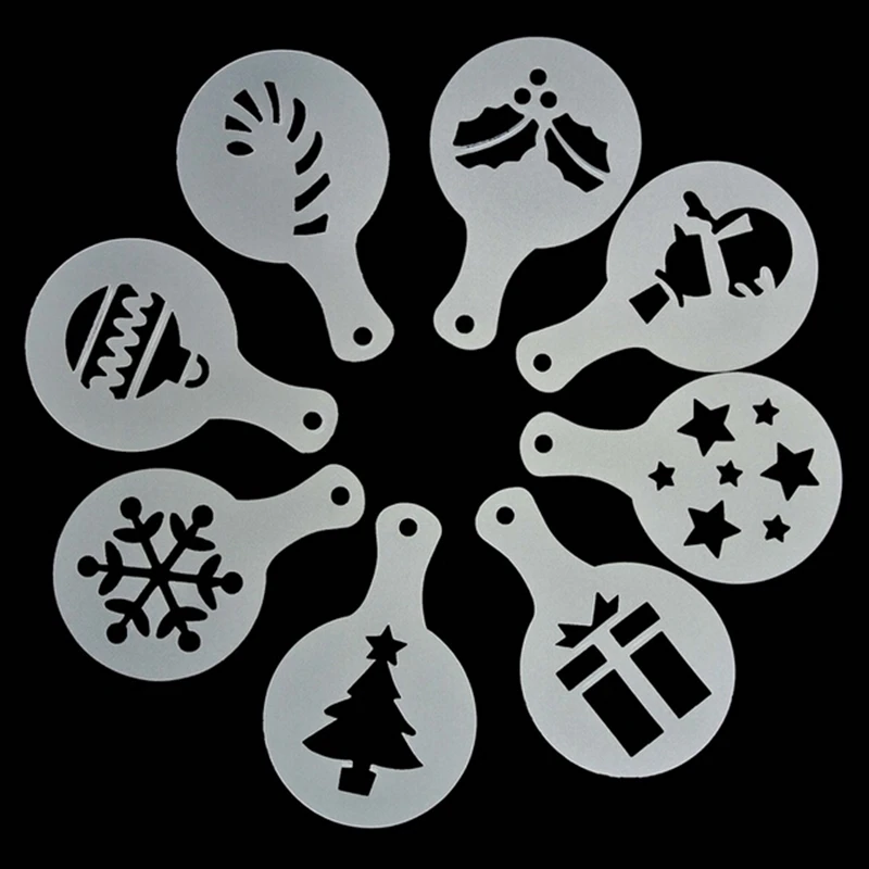 

Christmas Coffee Stencils Cappuccino Tramisu Template Model Baking Printing Tools Strew Pad Duster Spray Cocoa Powder Tooling