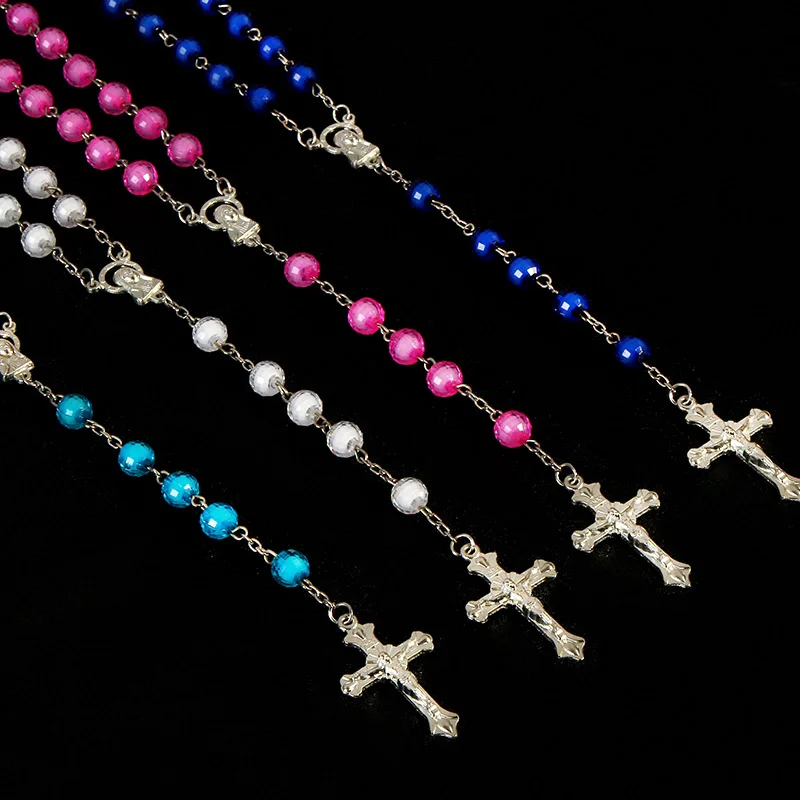 Christ Jesus Cross Crystal Handmade Beaded Long Chain Rosary Cross