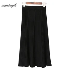 Осенне-зимняя женская элегантная юбка, Женские Повседневные вязаные юбки, эластичная плиссированная трикотажная юбка с высокой талией, Женская юбка, s Jupe Femme Faldas