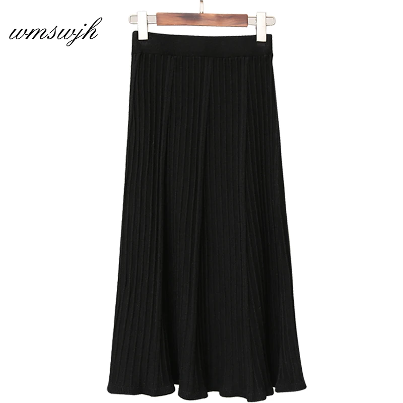 

Autumn Winter Women Elegant Skirt Female Casual Knitted Skirts Elastic High Waist Pleated Knitted Skirt Womens Jupe Femme Faldas