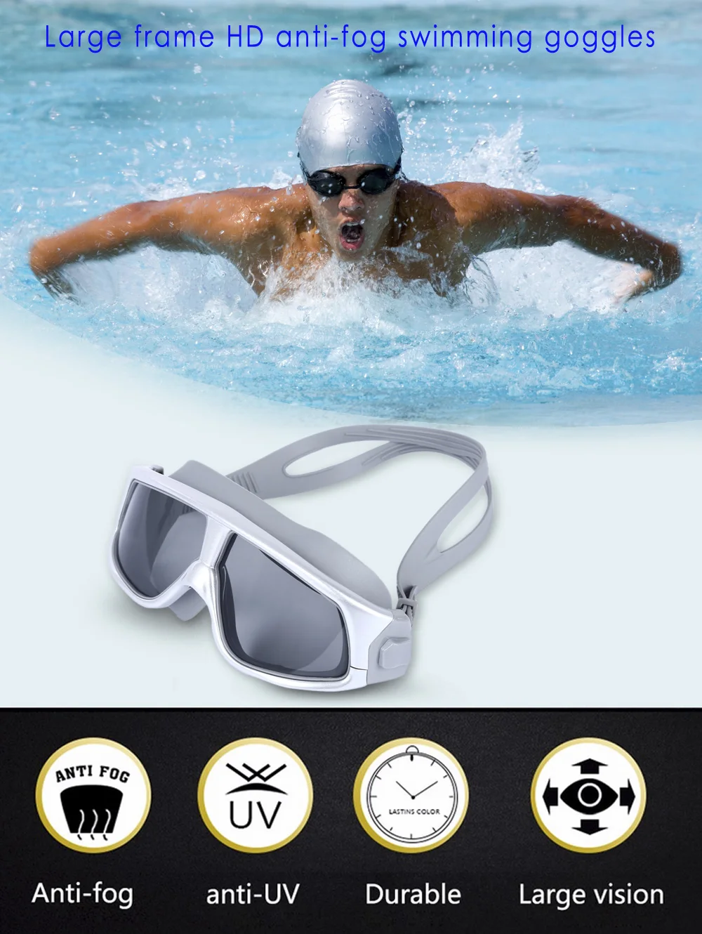 Whale Unisex Anti-fog UV Shield Protect Water Resistant Eyewear Goggles Swimming Glasses