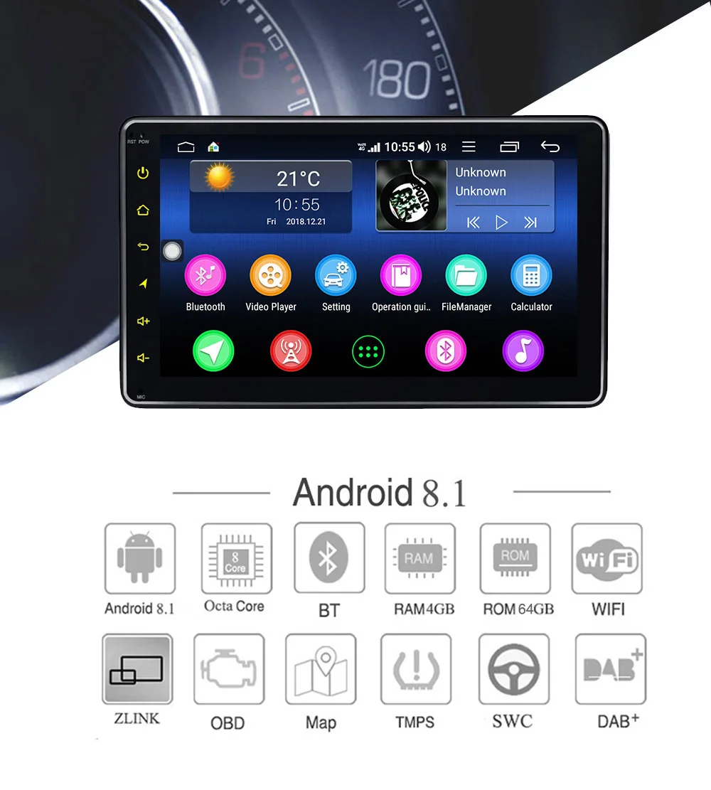 ARKRIGHT 10," Автомобильный мультимедийный плеер Android 8,1 gps 1Din Автомагнитола 8 ядер 4+ 64 ГБ Автомобильный мультимедийный плеер gps/zlink 4G SIM