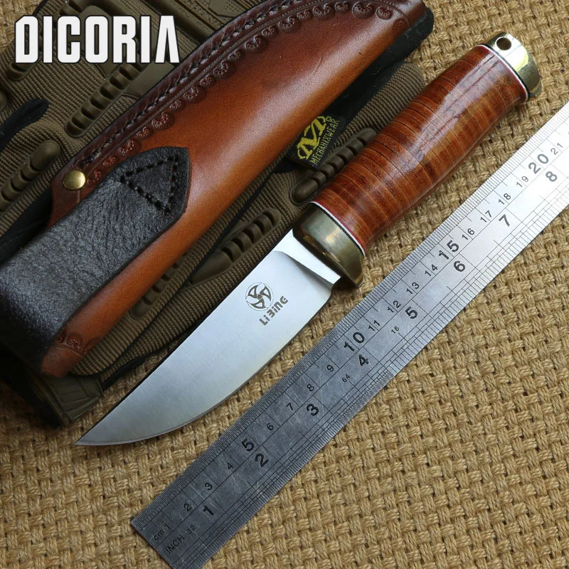 

DICORIA Python D2 blade fixed blade straight knife Leather handle Sheath camping hunting tactical outdoor gear EDC knives tools