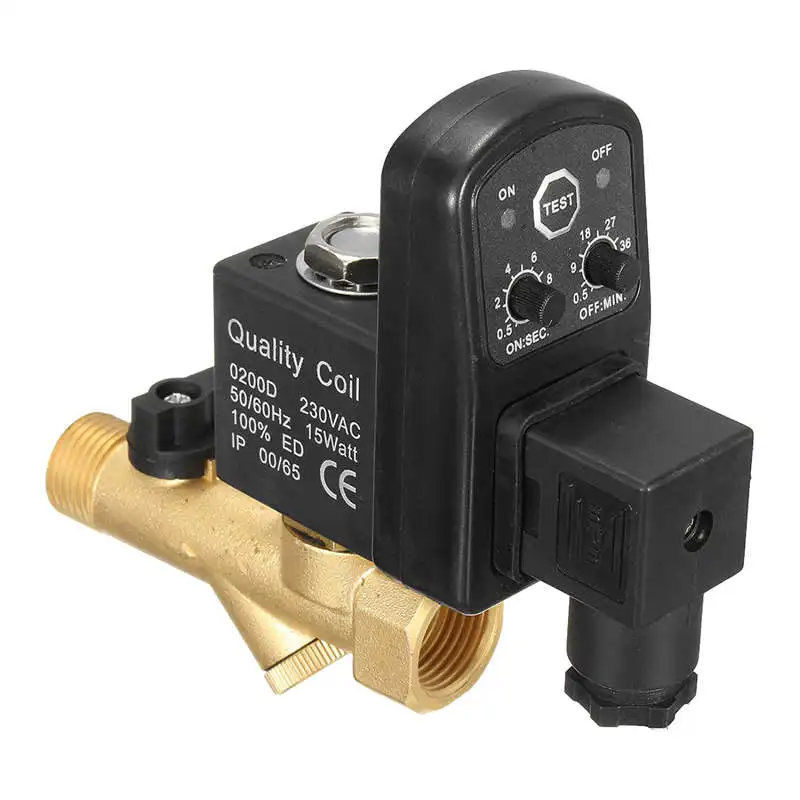 US Plug 1/2" AC 220V Automatic Electronic Timed Water Gas Tank Drain Valve 
