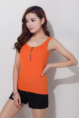 Летний кашемировый камзол, маленькие женские корейские модели, тонкий короткий вязаный свитер без рукавов - Цвет: Orange