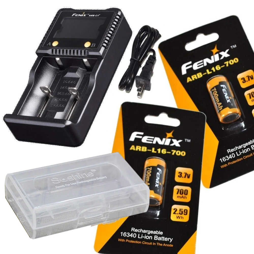 

RCR123A Bundle: Fenix ARE-C1+ Plus smart battery charger and 2Pcs Fenix ARB-L16-700 16340 Rechargeable Li-ion Batteries