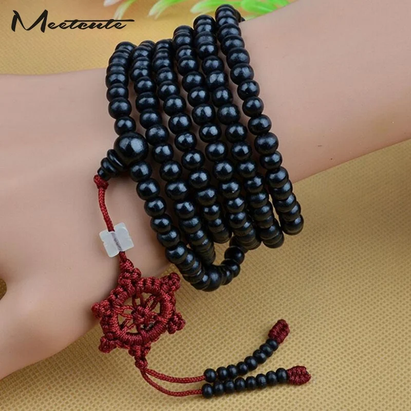 

Meetcute Fashion Bracelets & Bangles For Men Women Jewelry Multi-layer Black Sandalwood 108 Beads Lucky Prayer Buddha Pulsera