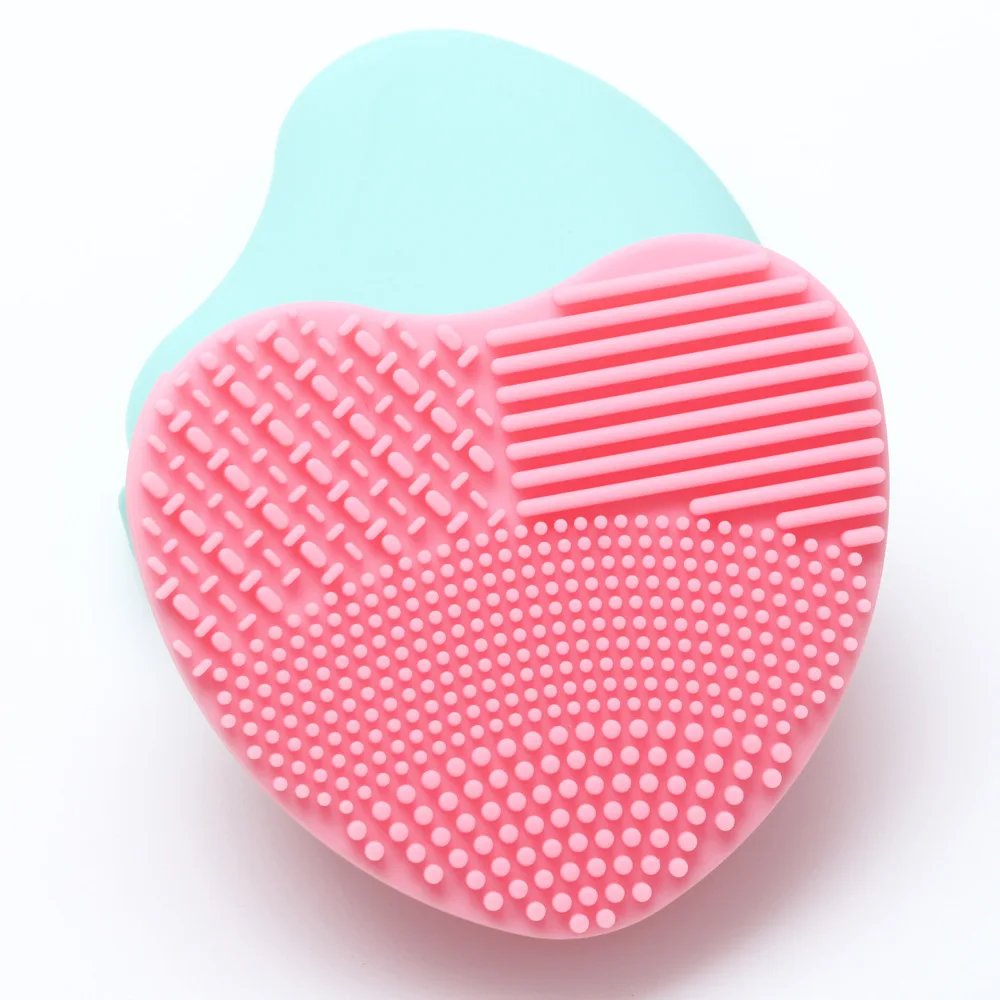 1pc Makeup Brush Cleansing Pad Cosmetic Silicone Pad Heart Shape Brush Cleanser Brush Egg Makeup