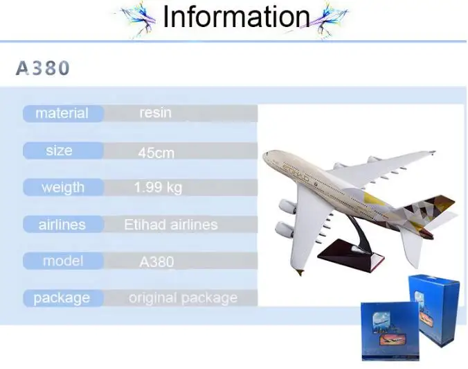 45 см смолы Etihad/Пособия по немецкому языку Lufthansa/Малайзия Airbus A380 модель самолета Стенд Модель Collection Adult Детский подарок игрушка