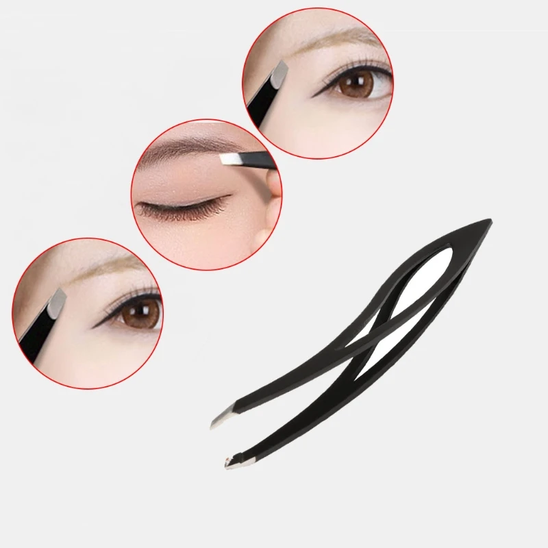 

Professional Black Stainless Steel Ingrown Hair Eyebrow Eyelash Slanted Hair Removal Tweezers Tool