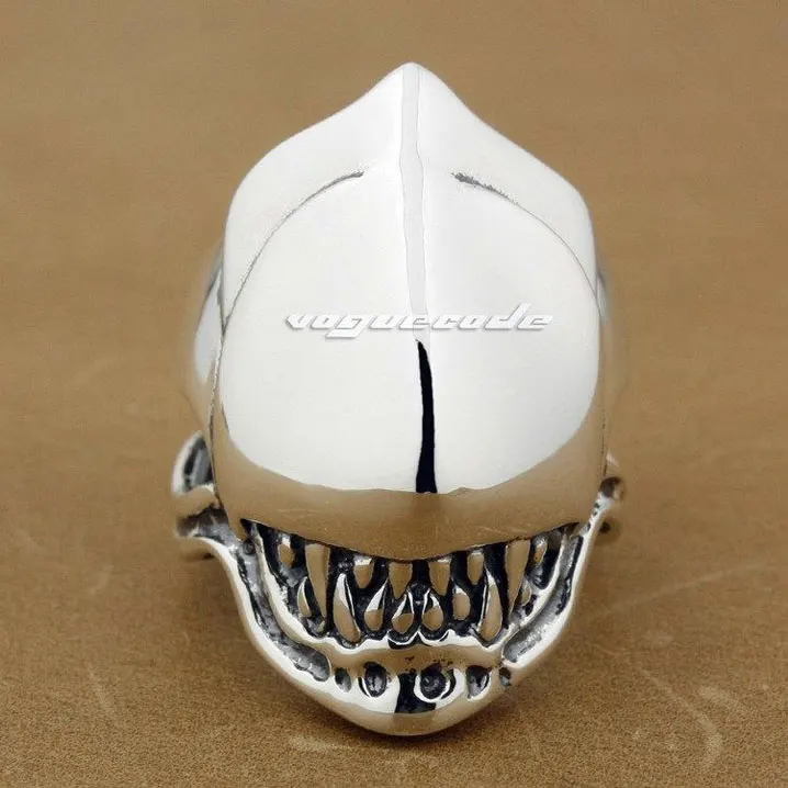 

Punk Rocker Fashion Shiny Ring Solid 925 Sterling Silver Cool Men's Biker Alien Skull Ring 8S008