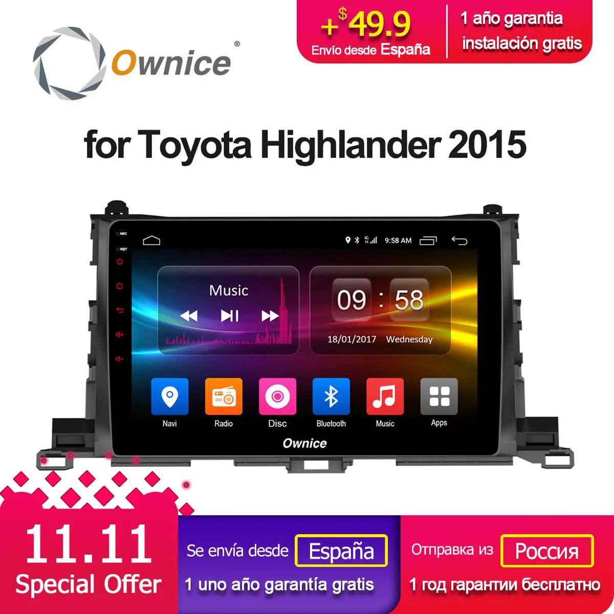 Ownice C500 + G10 android 8 1 Восьмиядерный автомобиль радио плеер с gps-навигатором для TOYOTA