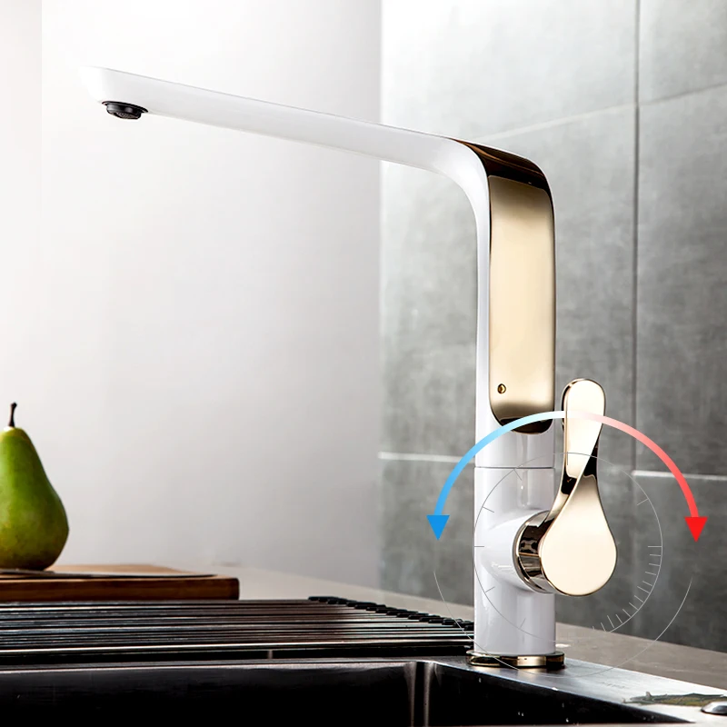 Kitchen Faucet Black/White Brass Kitchen Sink Faucet Copper Swivel Kitchen Sink Mixer Tap Crane Faucet Hot Cold Cocina Torneira Kitchen Faucet Black/White Brass Kitchen Sink Faucet Copper Swivel Kitchen Sink Mixer Tap Crane Faucet Hot Cold Cocina Torneira