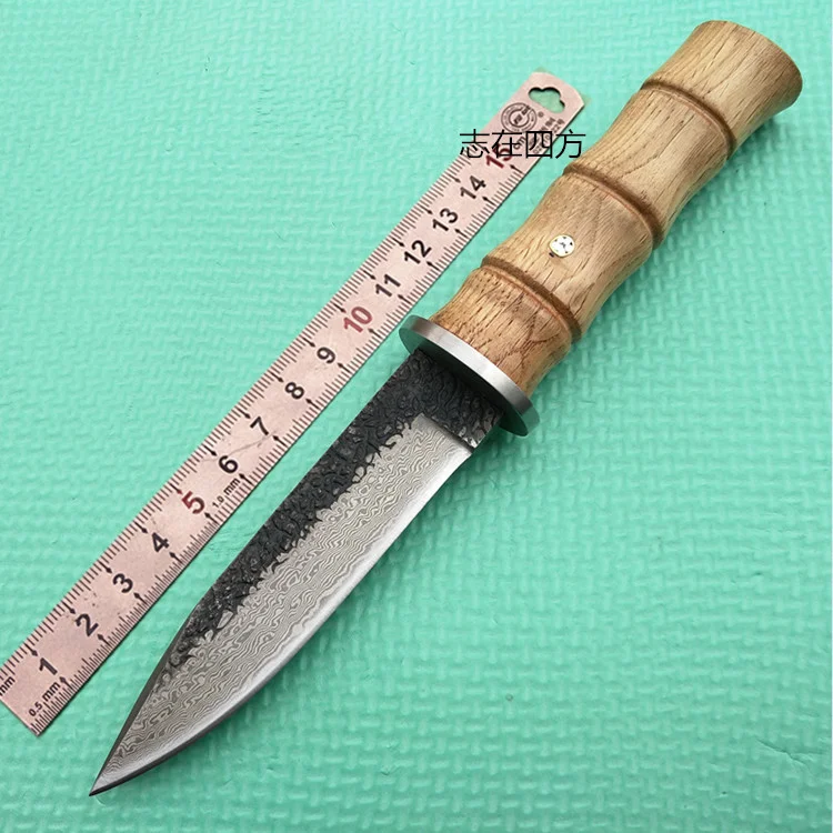 

Handmade Forged patterned steel pattern hunting knife fixed tools Pear handle first layer packing Sharp Knives