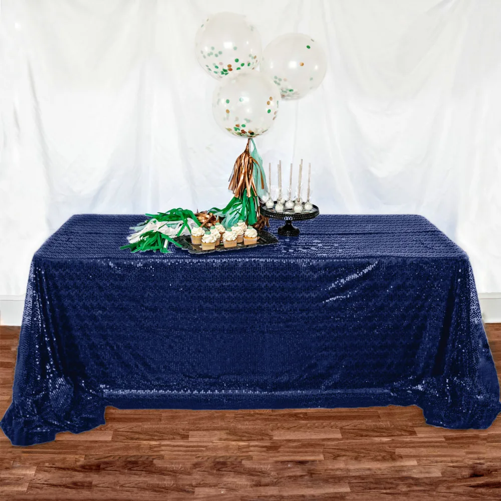 48'' Square Mesh Navy Blue Sequin Fabric Tablecloth For Wedding/Event