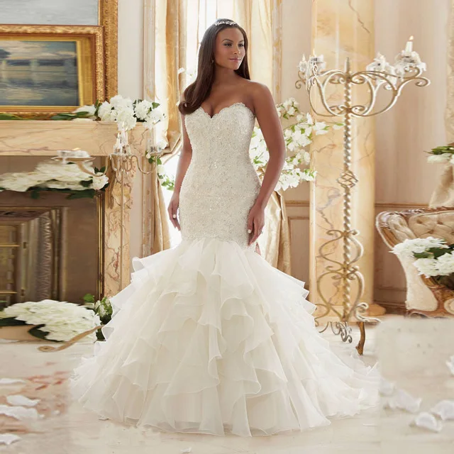 

Robe de mariage 2016 White Mermaid Wedding dresses Sleeveless Sweetheart Neck Appliques Plus Size Wedding Gowns Robe de mariage